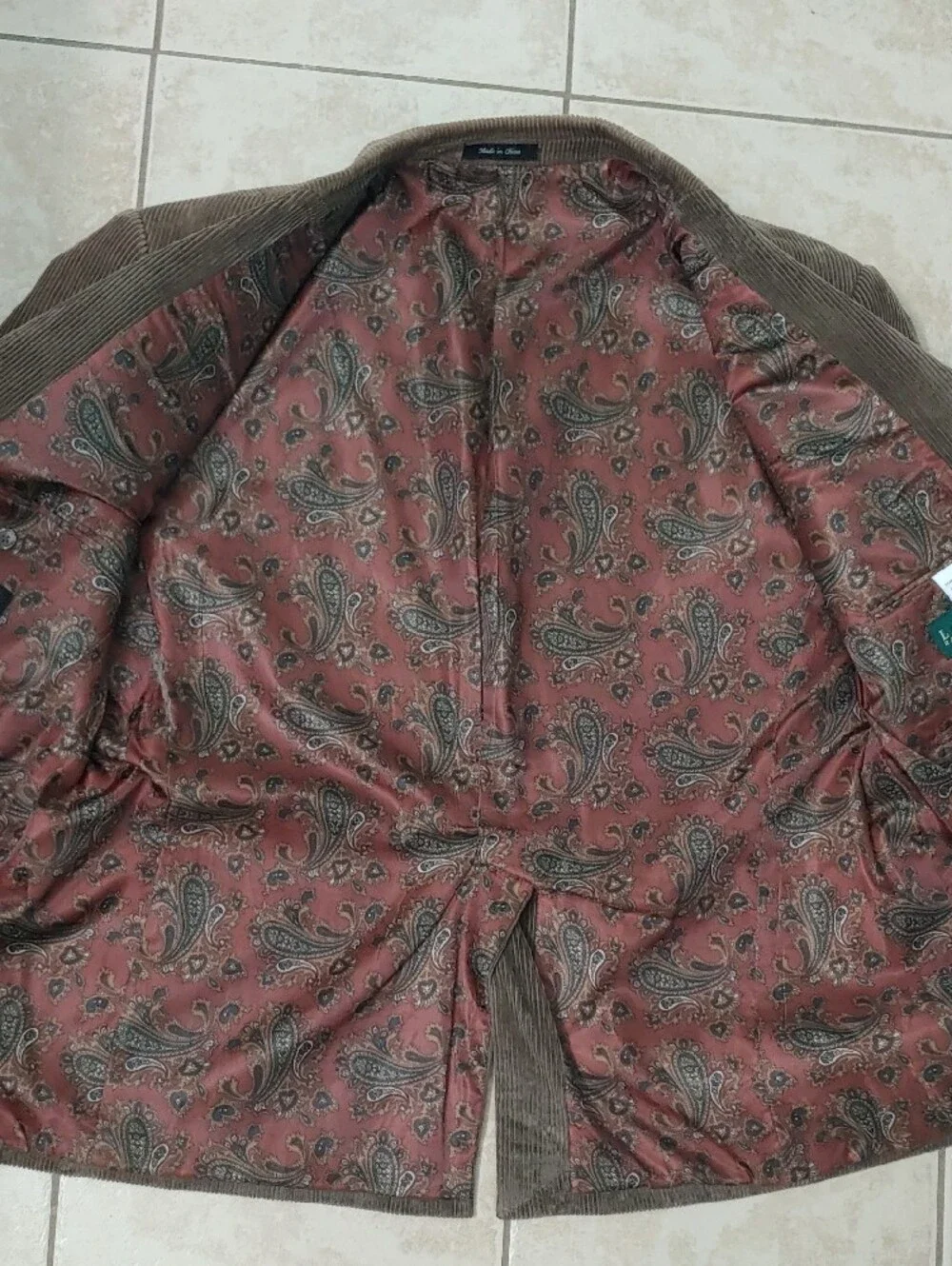 Vintage Ralph Lauren Corduroy Blazer Brown Paisley Lined Men's Size 44S